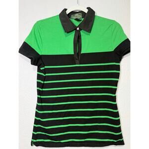 Lauren Active Ralph Lauren Green Black Women Stripe Polo M Preppy Tennis Y2K